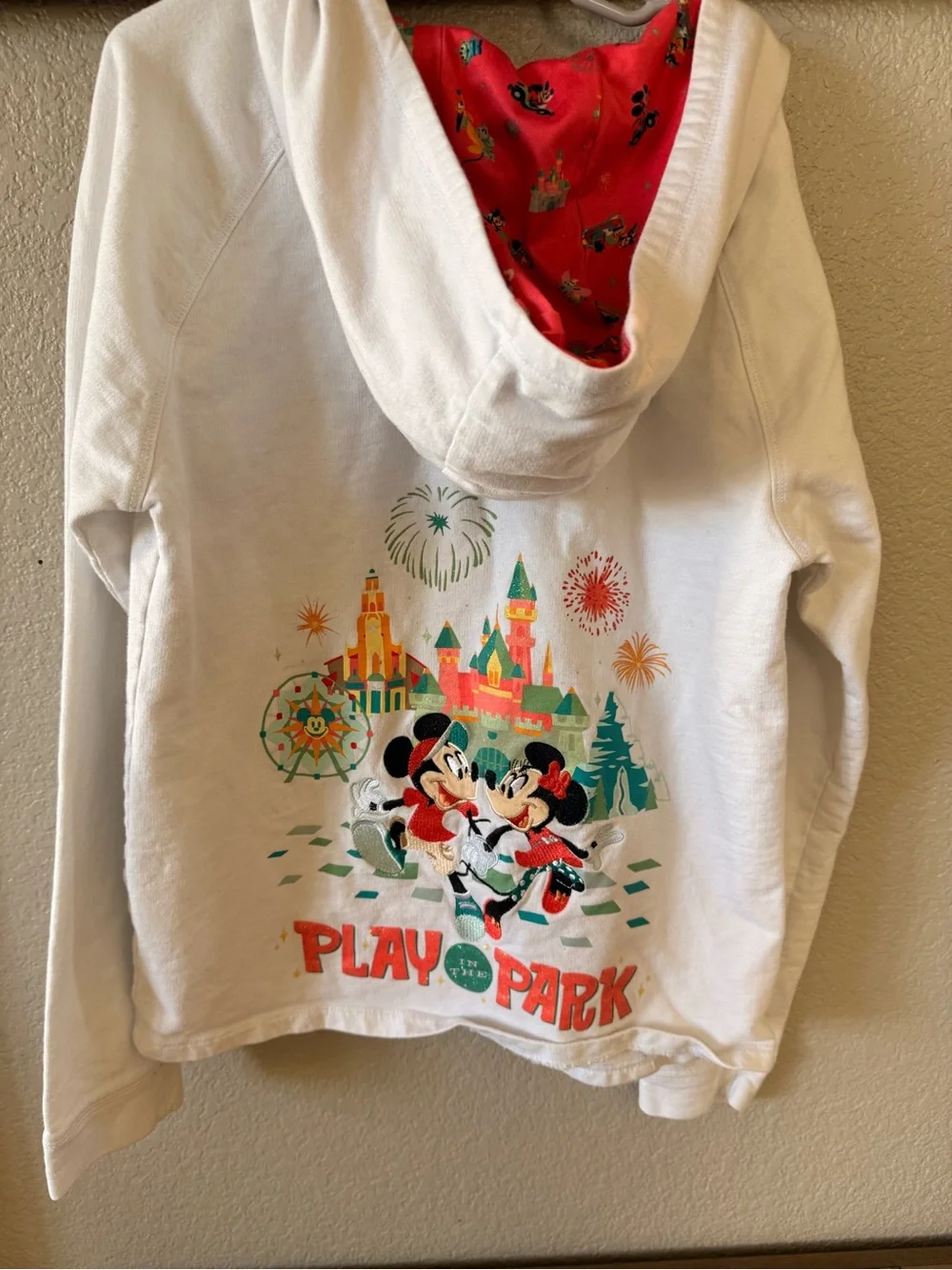 Disney White Minnie Mouse Zip Hoodie with Red Trim